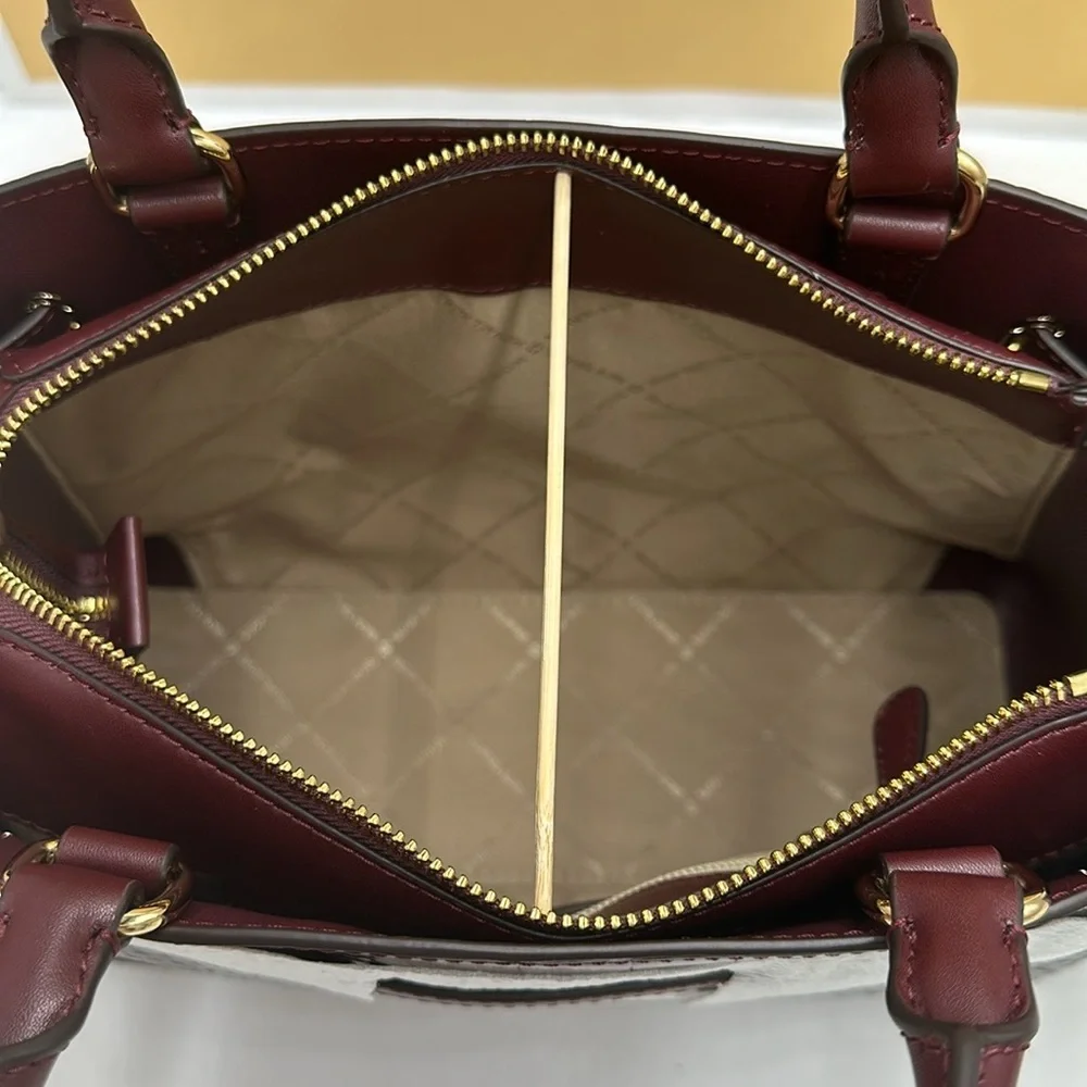 MICHAEL KORS Reed Large Leather Belted Satchel Crossbody Handbag Center Zip